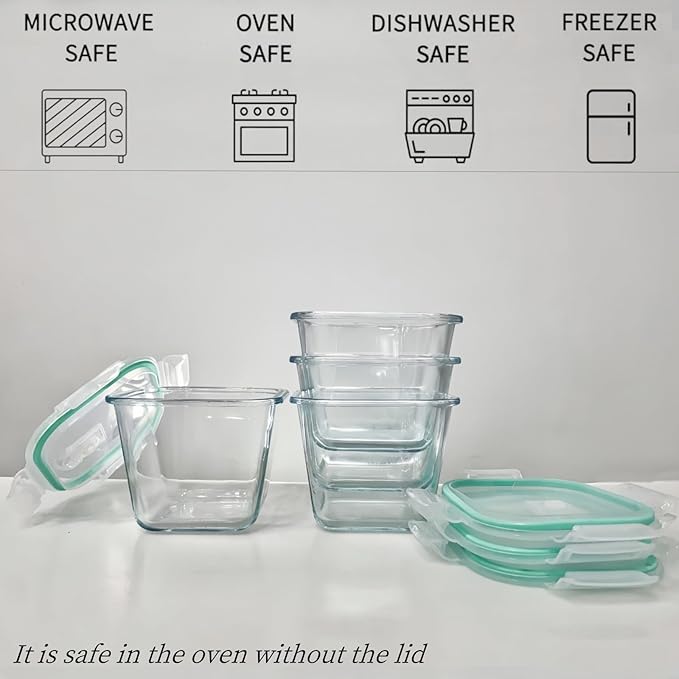 Qxbekmor Glass Soup Container with Airtight Lids, 4 Cup Square Glass Storage Containers, Meal Prep Container for Soup, Leftover, Overnight Oats, Oven, Microwave & Dishwasher Safe (4 Pack)