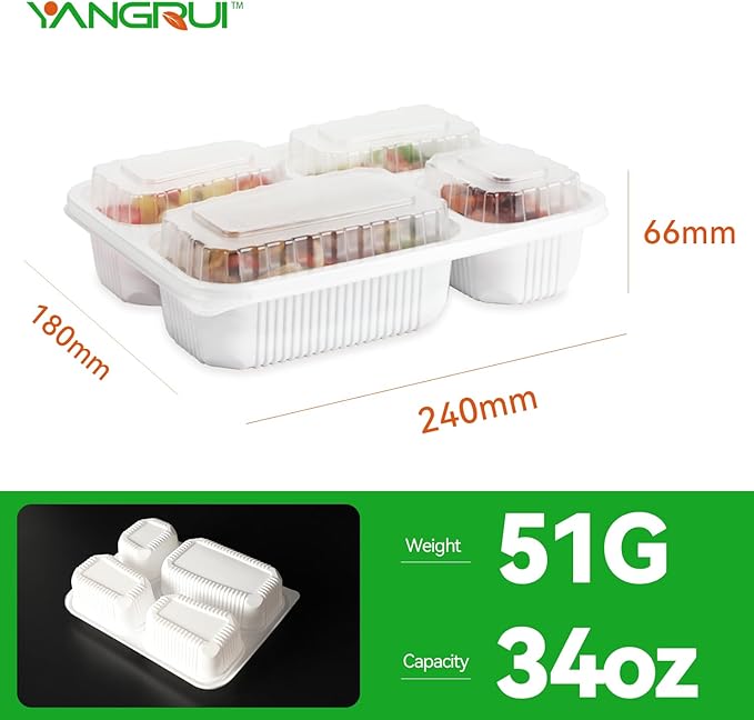 YANGRUI To Go Containers, 40 Pack 34oz White Meal Prep Container BPA Free Shrink Wrap Microwave Safe Reusable Bento Box