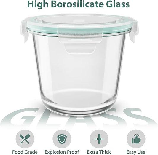 12 PCS Glass Meal Prep Containers with Lids, Airtight 3 Cup Glass Storage Containers Set, Heat-Resistant BPA-Free Glass Containers for Soup, Leftover, Microwave, Dishwasher, and Freezer Safe (6 Packs)