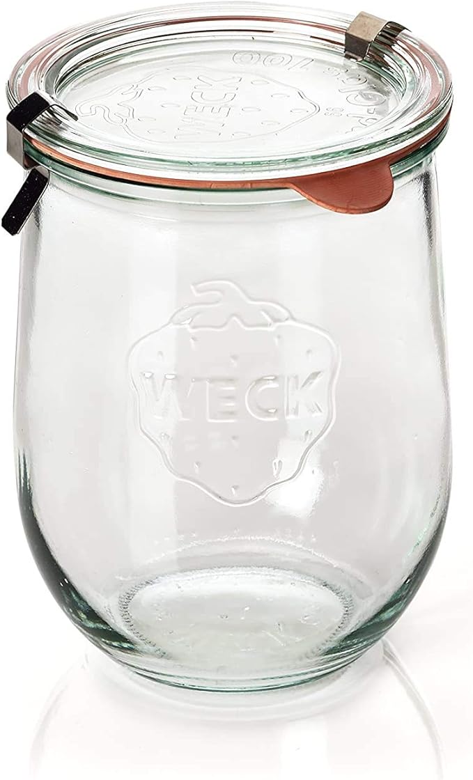 Weck Tulip Jars 1 Liter - Large Sourdough Starter Jars with Wide Mouth, Glass Lids and Keep Fresh Covers - Suitable for Canning and Storage (2 Pack)
