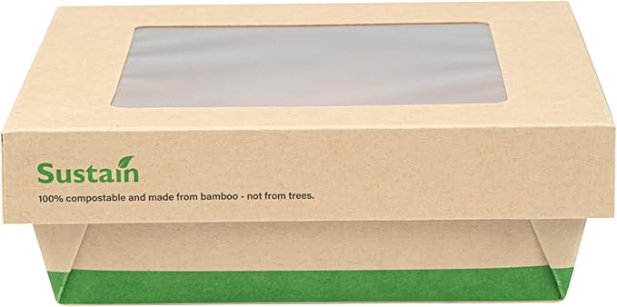 Restaurantware-34 Ounce Sturdy Paper Take Out Boxes, 200 Disposable Take Out Food Containers - With PLA lining, Paper Lid With Clear PLA Window, Bamboo Paper Containers, Compostable, Greaseproof