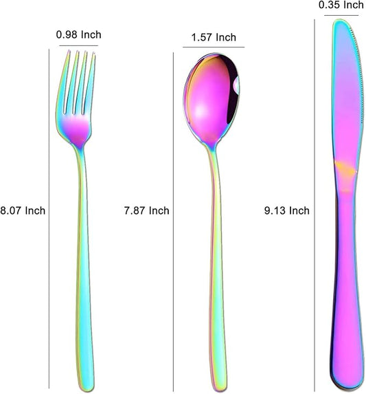 Portable Utensils Set with Case,Reusable Office Flatware Set,Healthy Travel Cutlery Set 3 PCs Stainless Steel Fork, Spoon,Knife Cutlery Ideal for Travel, Lunch Box and Camping (Rainbow)