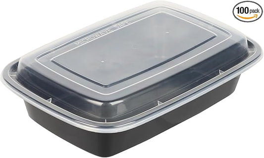 Asporto 24 Ounce Take Out Containers, 100 Food Containers With Lids - Microwavable, Disposable, Black Plastic To Go Food Containers, No BPA, For Take Out And Delivery - Restaurantware