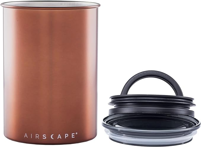 Planetary Design Airscape Stainless Steel Coffee Canister | Food Storage Container | US Patented Inner Plunger Lid REMOVES Excess Oxygen | Don't Buy airtight, Buy AIR-Less | (Medium, Brushed Copper)