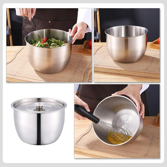 Yardwe Stainless Steel Mixing Bowl with Lid, Large Mixing Basin Deep Mixing Bowl Prep Bowl for Cooking Baking Mixing Marinating Cake Bread Salad (7.4X7.4X5.1 Inch)