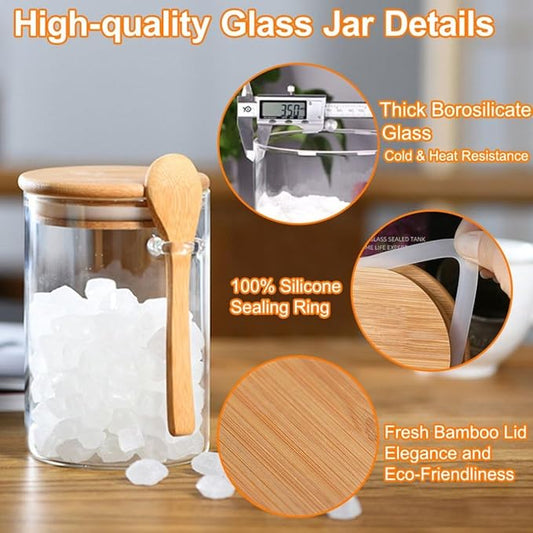 【Father’s Day Gift】4 Pack Glass Jar with Bamboo Lids, 18.5Oz Glass Containers with Airtight Bamboo Lid 100% Sealed overnight oats jars salad prep jars for Candy Coffee Beans Sugar Nuts Cookies