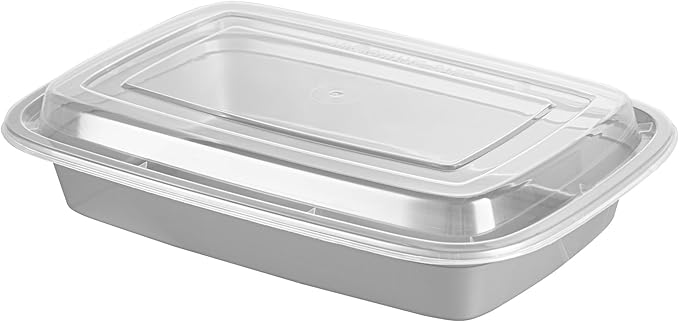 Restaurantware Asporto 28 Ounce Take Out Containers, 100 Food Containers With Lids - Microwavable, Disposable, Silver Plastic To Go Food Containers, No BPA, For Take Out And Delivery