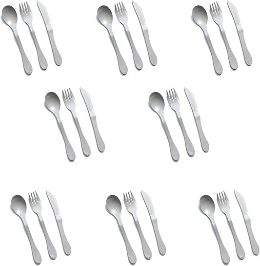 KNORK Eco 24 Piece (Fork, Knife, Spoon) Plant Based CutleryBamboo Reusable Flatware Set, Gray