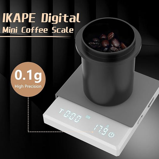 IKAPE Digital Mini Coffee Scale with Timer, 2kg/0.1g High Precision Rechargeable Drip Espresso Scale with Tare Function, LED Display(White)