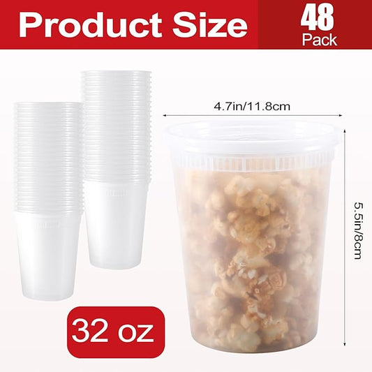 48 Sets Deli Containers with Lids,32oz Plastic Food Storage Containers,Leakproof Soup Container with Airtight Lids,Freezer Storage Container for Soup,Stackable,Dishwasher,Microwave Safe