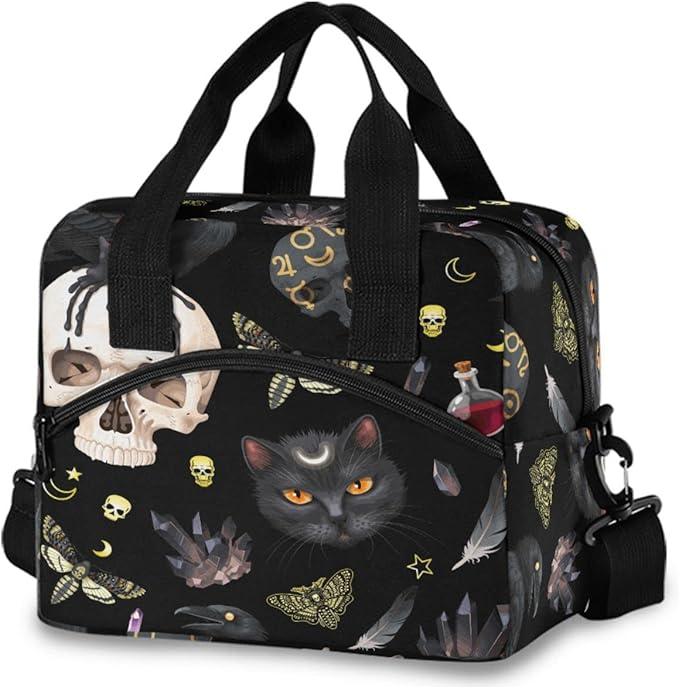 MNSRUU Insulated Lunch Bag with Goth Skull Moth Design - Reusable Leakproof Lunch Cooler Tote for Work, School