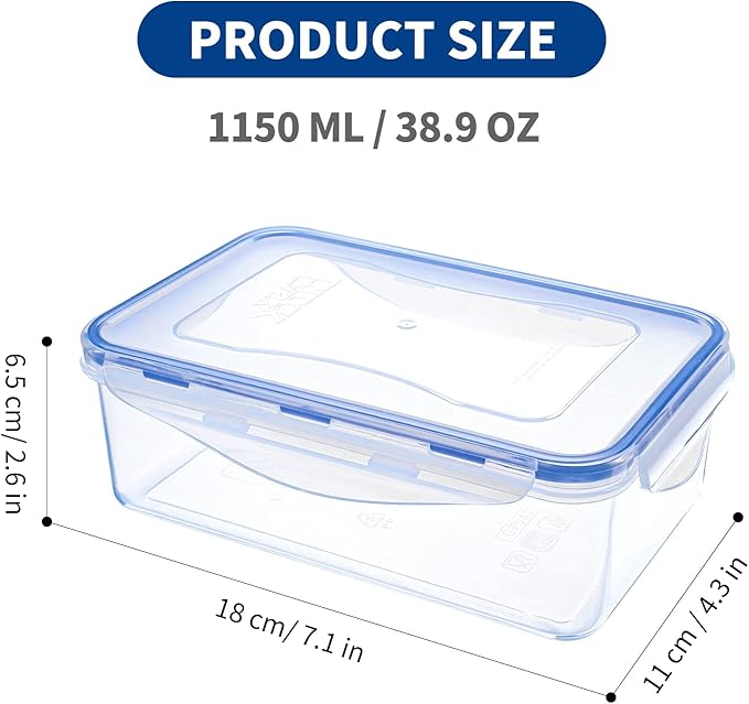 KIGI [2 PACK] 38.9 OZ Food Storage Containers with Lids Rectangular Leak-Proof Bento Box Airtight Meal Prep Containers,Microwave Safe