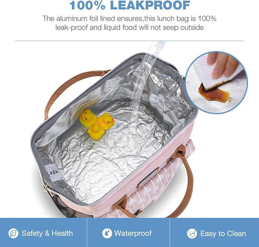 Lekesky Pink Lunch Bag for Women Insulated Lunch Box Leakproof Lunchbox for Adult Work