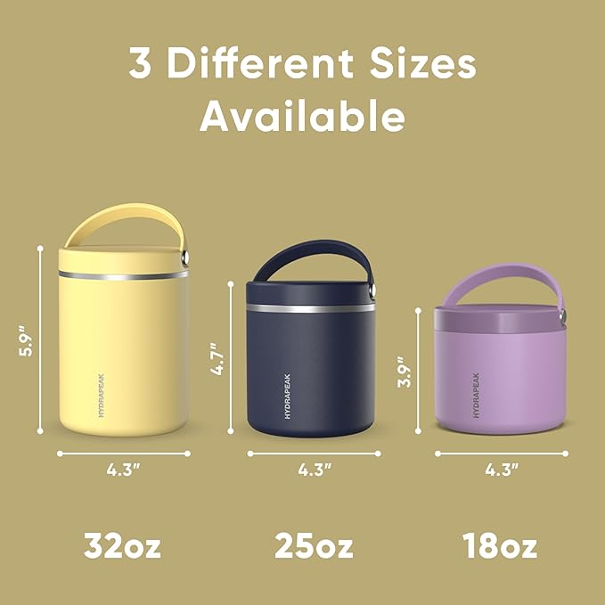 Hydrapeak 32oz Stainless Steel Vacuum Insulated Thermos Food Jar | Thermos for Hot Food and Cold Food, Wide Mouth Leak-Proof Soup Thermos for Adults, 10 Hours Hot and 16 Hours Cold (Canary)