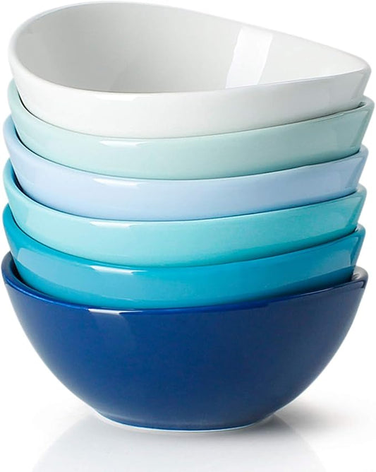 Sweese 6 Inch Porcelain 18 oz Bowls Set of 6, for Soup | Cereal | Fruits | Rice - Microwave, Dishwasher, and Oven Safe - Cool Assorted Color