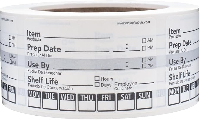 Dissolvable Day of The Week Use by Shelf Life Labels, 2 x 3 Inch 500 Adhesive Stickers for Organization, Food Rotation, Meal Prep Stickers Dissolve in Water
