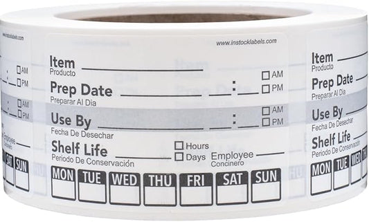 Dissolvable Day of The Week Use by Shelf Life Labels, 2 x 3 Inch 500 Adhesive Stickers for Organization, Food Rotation, Meal Prep Stickers Dissolve in Water