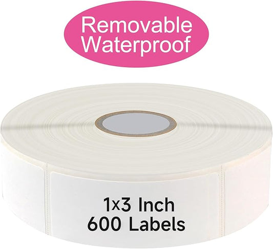600 Blank Removable Freezer Labels with Perforation Line for Easy Distribution and Use. Waterproof and Oil-Resistant, Suitable for Food Containers, Jars, and Kitchen Organization.(1 "x 3")
