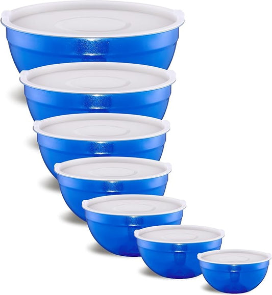 Blue Mixing Bowls With Airtight Lids,Stainless Steel Bowl,Salad Bowls 7 Piece Colorful Nesting Bowl Rainbow Kitchen Accessories,Size 7,3.6,2.7,2.1,1.5,1.1,0.8QT Stackable Design