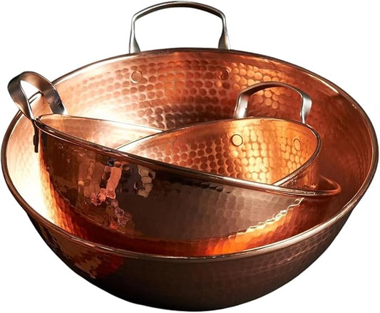 Sertodo Copper Handled Mixing Bowls | 3 Piece Set (8", 10", 12" diameters) | 100% Pure Copper, Heavy Gauge, Hand Hammered | Whip Eggs Whites to Perfection | NOT for Salads