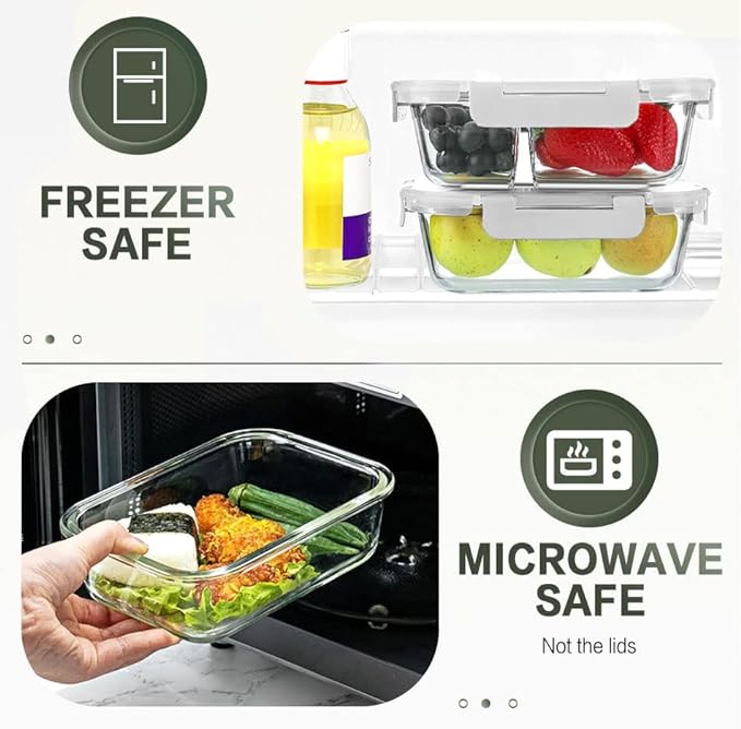 10 Packs 30 oz Glass Meal Prep Containers,Glass Food Storage Containers with Lids,Airtight Glass Lunch Bento Boxes,Microwave, Oven, Freezer and Dishwasher,White