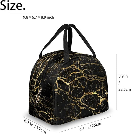 Insulated Lunch Bag for Women Men Golden Marble Texture Waterproof Thermal Tote Bag Reusable Lunch Box Container Lunch Holder Leakproof Lunch Cooler Bag Picnic Travel Work