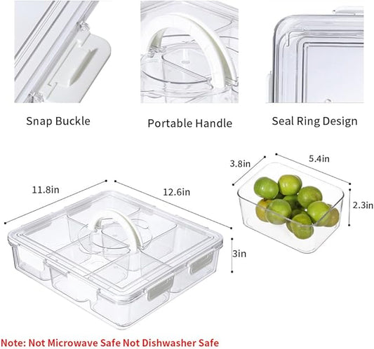 JOSUCLEN 2 Pack Snackle Box Charcuterie Container Extra Large, Airtight Fruit Storage Containers for Fridge with Lids & Handle, BPA-Free Food Storage Container, Veggie Tray with Lid for Fridge