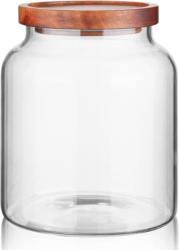 Labina Glass Storage Container Airtight Food Jars Kitchen Canister with Wood Lids, 60 Oz Wide Mouth Pantry Organization Glass Jar for Flour, Sugar, Cookie, Spagetti, Nuts and Candy
