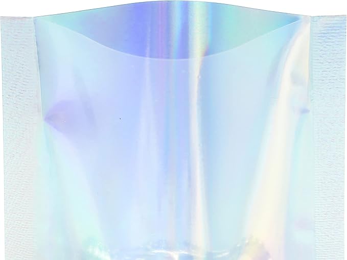 QQ Studio 100 PCS Metallic Mylar Foil Open Top Sealable Bags (7x10cm (2.7x3.9"), Clear & Holographic)