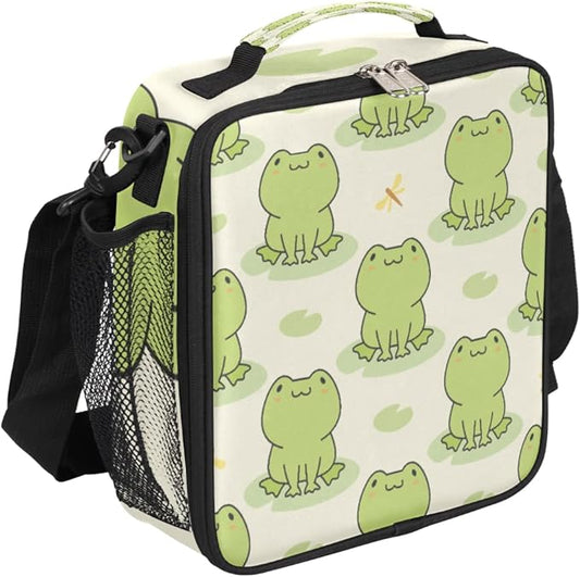 Cute Frog Kids Lunch Box Animal Frog Insulated Lunch Bag Tote for Girls Boys Cooler Freezable Meal Prep Bag with Shoulder Strap Waterproof Lunch Container for School Office Picnic
