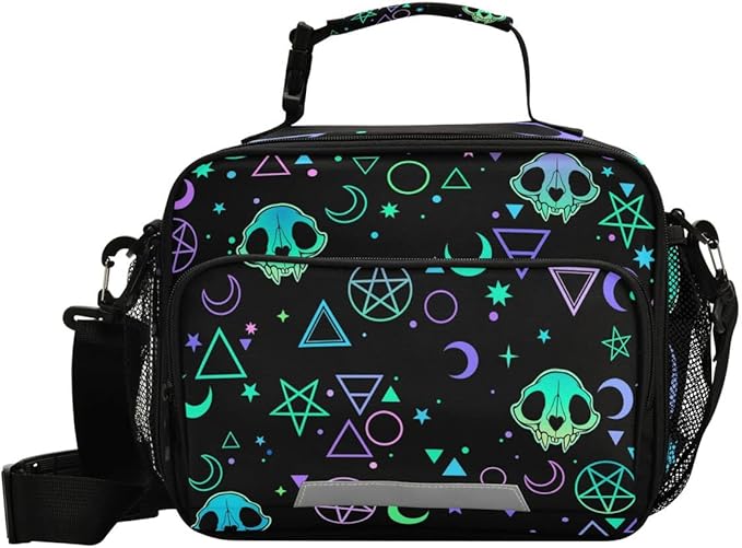 MNSRUU Insulated Lunch Bag Magic Skulls Lunch Bag Women Lunch Totes Men Lunch Box with Adjustable Shoulder Strap Lunch Bag for Work Office School Picnic
