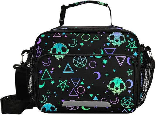 MNSRUU Insulated Lunch Bag Magic Skulls Lunch Bag Women Lunch Totes Men Lunch Box with Adjustable Shoulder Strap Lunch Bag for Work Office School Picnic