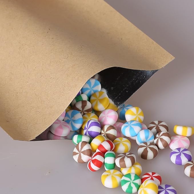 QQ Studio 100 PCS Metallic Mylar Foil Open Top Sealable Bags (7x10cm (2.7x3.9"), 100x Kraft)