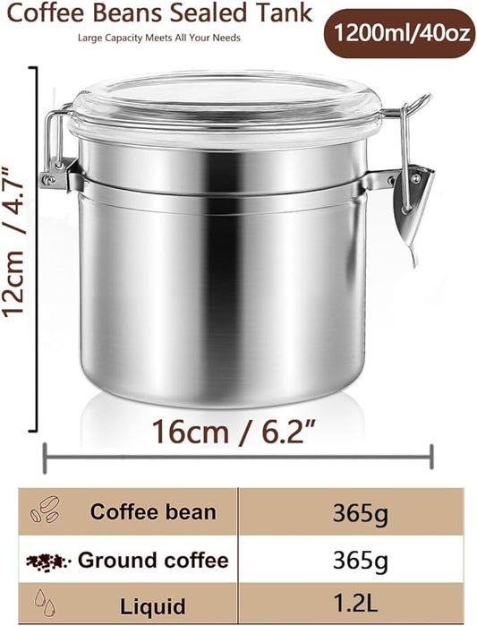 Stainless Steel Food Container with Clear Lids Airtight Container Stackable Small Canisters Kitchen Pantry Storage for Cereal, Snacks, Candy, Herbs, Spices, Sugar, Tea (1.2L Sliver)