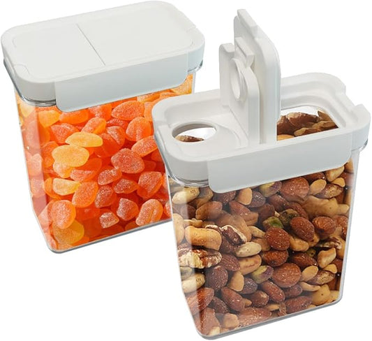 Cereal Containers Storage Airtight Food Storage Container Plastic Kitchen Organizer with Pour Spout Measuring Cup for Dry Food, Flour, Sugar, Nuts, Rice dispenser,2 Pack-1.8L