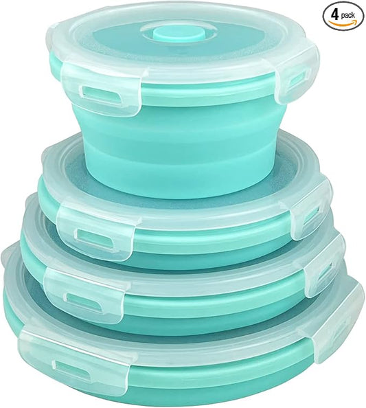 Guyuyii Collapsible Bowl Set - 4 Pack Silicone Food Storage Containers with Lids - Microwave, Dishwasher and Freezer Safe Kitchen Essentials for Meal Prep, Picnics, Camping, RVs, and Busy Families