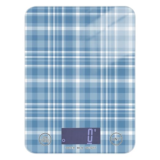 Food Scale Kitchen Digital Scale Food Ounces and Grams Dieting Baking Cooking Waterproof Glass Panels LCD Display,4 Units Scale Tare Function Plaid