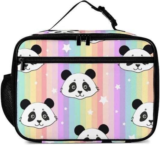 Rainbow Panda Reusable Lunch Box Insulated Lunch Bag Cooler Bag Lunchbox Meal Food Container Tote Bag for Women Kids Girls School Camping Hiking Picnic Beach Travel