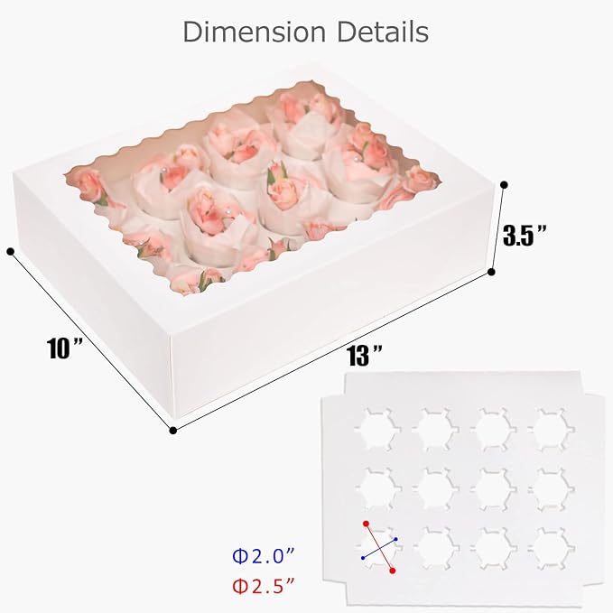 qiqee 12 Cupcake Boxes with Window 16-Packs White Cupcake Box 13"x10"x3.5" Cupcakes Carrier, 12 Cupcake Containers