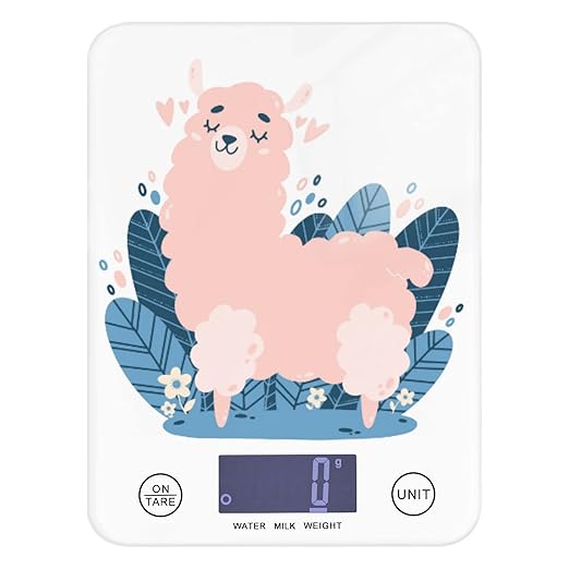 Food Scale Kitchen Digital Scale Food Ounces and Grams Dieting Baking Cooking Waterproof Glass Panels LCD Display,4 Units Scale Tare Function Cute Alpaca