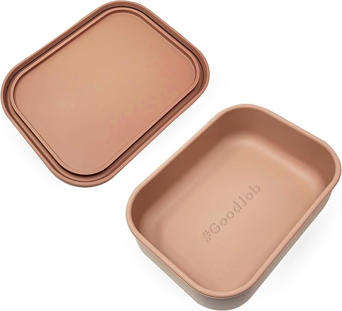 Perfect Portion 3-Pack Silicone Bento Boxes - Leakproof, Single-Compartment Lunch Containers, BPA-Free, Dishwasher, Oven & Fridge Safe, Dry Erase Marker Friendly - Tan