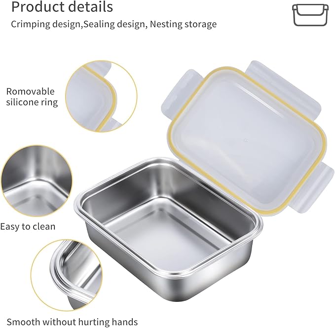 18/8 Stainless Steel Food Containers | Food Preservation Lunch Box | Leak Proof Stackable Light and Easy Storage | Set of 3 (21oz/43oz/76oz) | BPA FREE, B4200