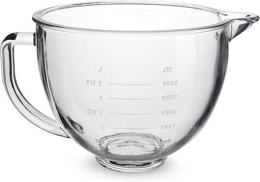 FIRJOY Glass Mixing Bowl 5 QT for KitchenAid 4.5 and 5 Quart Tilt-Head Stand Mixers