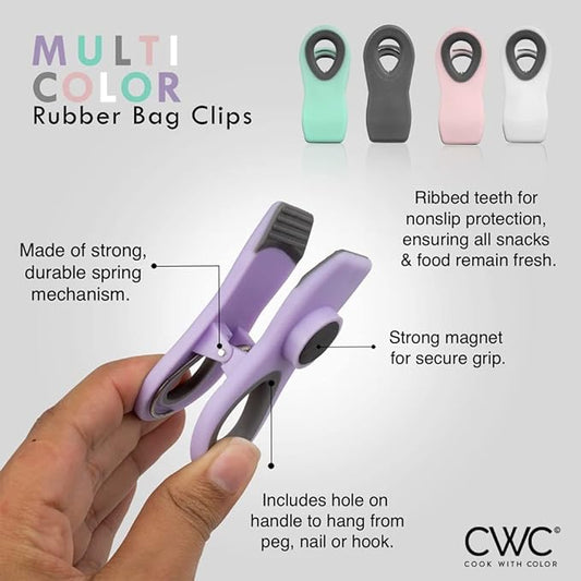 COOK WITH COLOR Multicolor Bag Clips with Magnet - Airtight Seal Grip for Bread, Snack and Food Bags (Pack of 5)