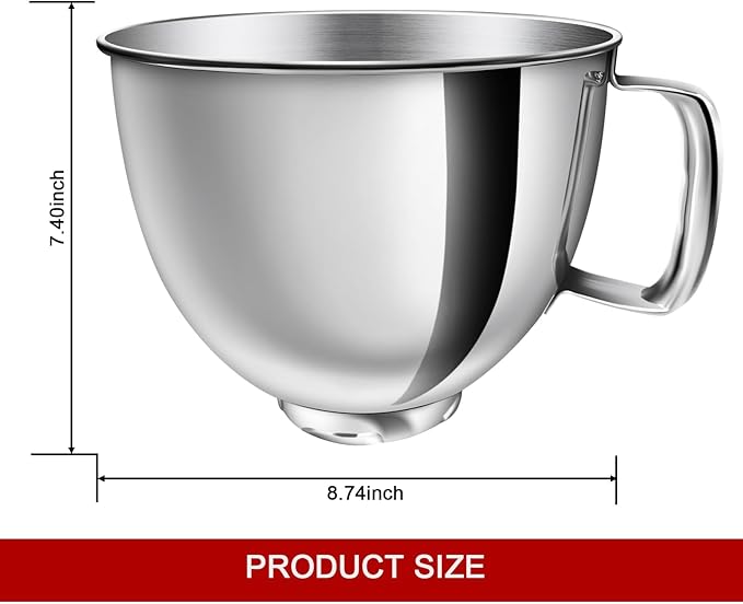 5 QT Stainless Steel Mixer Bowl Kit Compatible with KitchenAid Artisan&Classic Series 4.5-5QT Tilt-Head Mixers K45 KSM70 KSM150 etc. Replacment for KitchenAid Mixer Bowl(1 Bowl+8 Sliders)