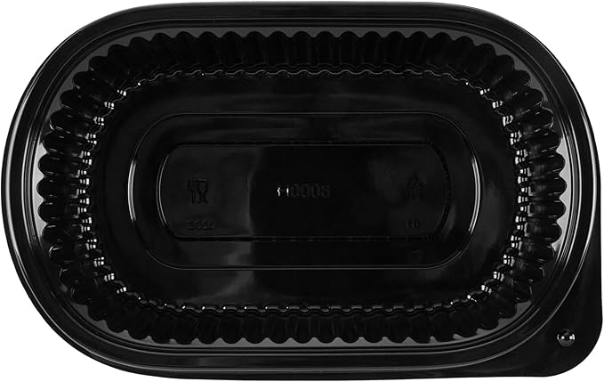 RW Base 32 Ounce Meal Prep Containers, 50 Microwavable To Go Containers With Lids - Disposable, Freezable, Black Plastic Oval Food Containers, Pack Hot And Cold Food, For Takeaway - Restaurantware