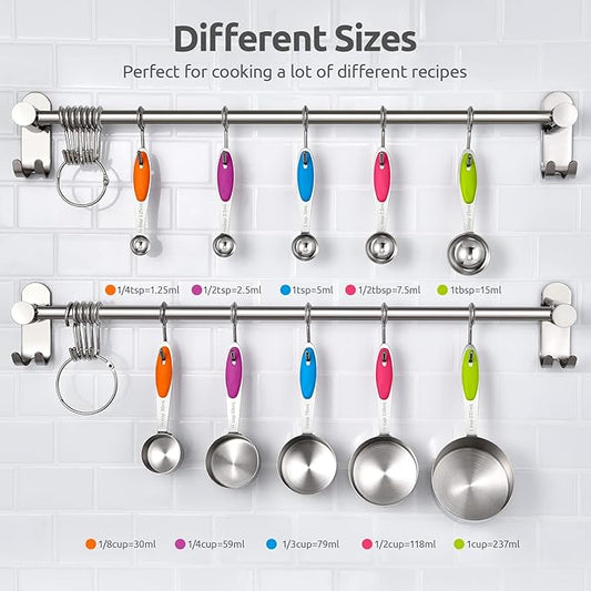 U-Taste 18/8 Stainless Steel Measuring Cups and Spoons (Set of 10, Multicolor), and 600ºF Heat Resistant Silicone Turners, 13.6in Long Solid & Slotted Kitchen Spatula (Aqua Sky)