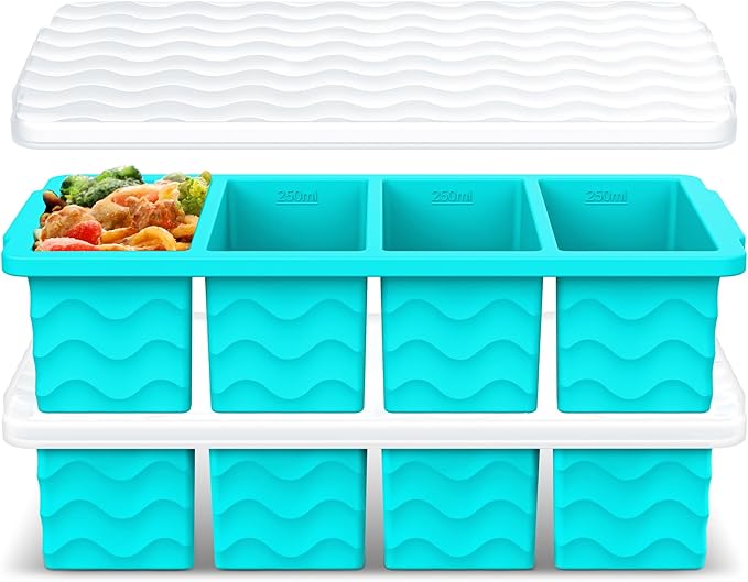 Silicone Freezer Tray for Soup with Lid – 1-Cup Soup Container Style Ice Cube Trays for Freezer, Meal Prep & Food Storage, Freeze 250mL/125mL Portions – 2 Pack