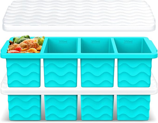 Silicone Freezer Tray for Soup with Lid – 1-Cup Soup Container Style Ice Cube Trays for Freezer, Meal Prep & Food Storage, Freeze 250mL/125mL Portions – 2 Pack