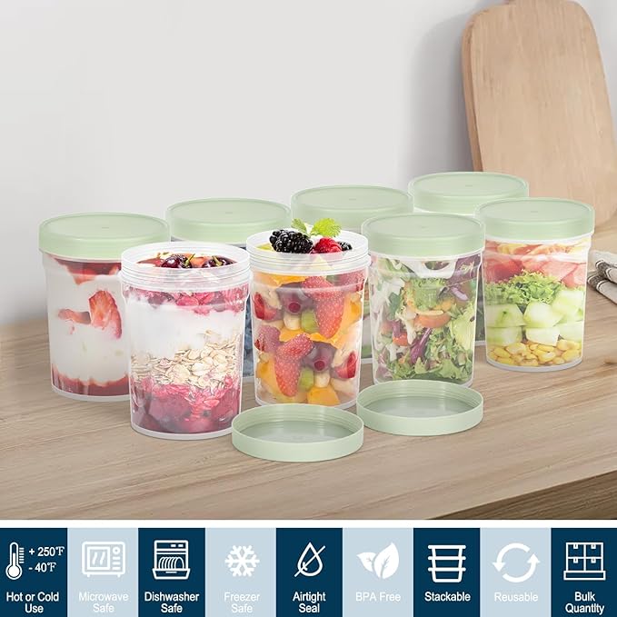32 oz -12 Pack Reusable Food Freezer Storage Containers with Lids BPA Free, Twist Top Deli Container, Leak Proof, Stackable, Microwave and Dishwasher Safe-Elegant Green